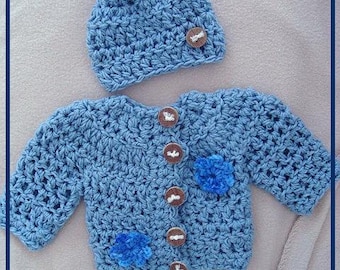 Instant Download PDF Crochet Pattern - Baby Sweater and Hat Set, Unisex -SPP96
