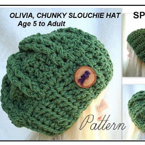 Häkelanleitung - Olivia Chunky Zopfmuster Slouchie Hat 5 Jahre bis Erwachsene, Frauen SPP-75 Instant Download PDF