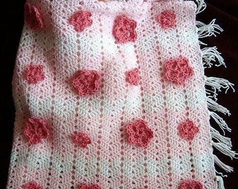 Crochet Pattern - Floral Baby Blanket Pattern - hat pattern,  baby shower gift, num. 65