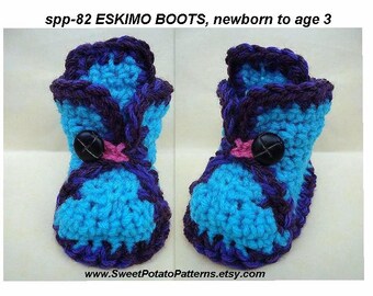 Instant Download PDF Crochet Pattern - Eskimo Baby Booties SPP-83, newborn, baby, toddler, children, clothing, slippers, accessories