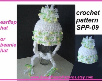 Instant Download PDF Crochet Pattern -  Liza EARFLAP Hat or Beanie Hat - SPP-09 sizes from newborn to adult.