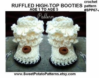 Instant Download PDF Crochet Pattern -Toddler Booties- Slippers, age 1 to 5,  SPP67-A