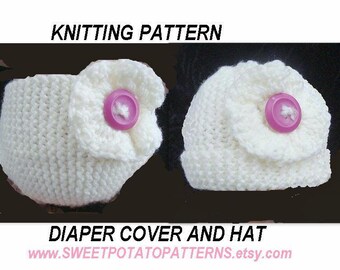 Instant Download PDF Knitting Pattern Diaper Cover and Hat set SPP-49  - Knitting for Beginners newborn to 12 months
