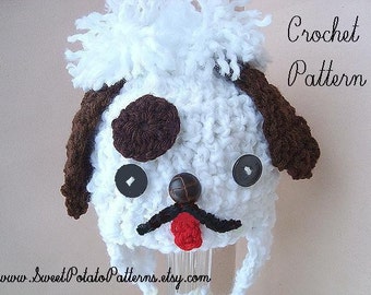 Instant Download PDF Crochet Pattern - Puppy Dog Ear Flap Hat SPP-05  newborn to age 3