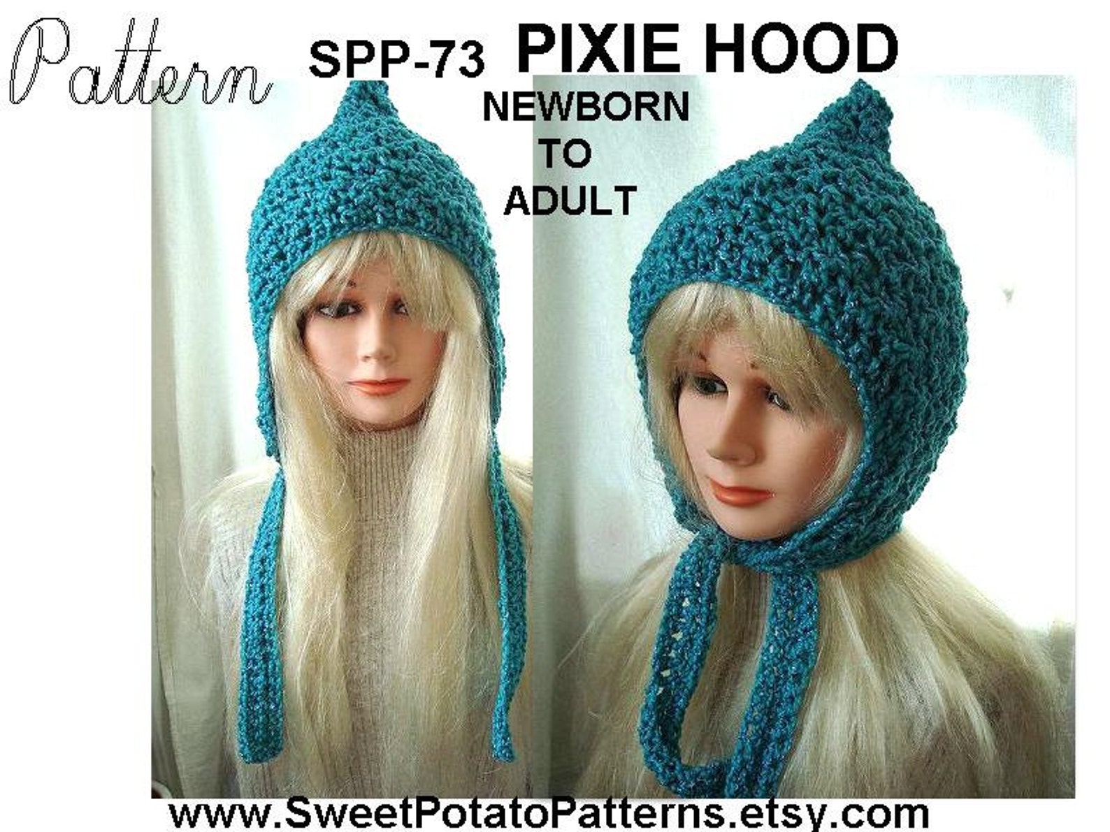 Crochet Hat Pattern Pixie Hoodie Hat Crochet Pattern SPP73, Newborn ...