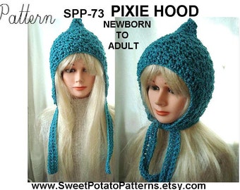 Crochet Hat Pattern - Pixie Hoodie Hat - crochet pattern SPP73, newborn, baby, toddler, children, preteen, teen, adult