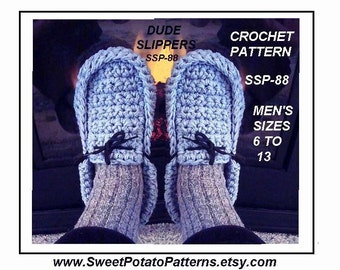 Crochet Pattern - Dude slippers-  spp-88 men, man,  teens, accessories, clothing, shoes, crochet supplies, unisex, guy