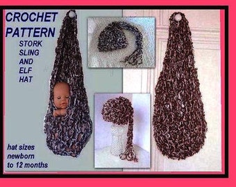 Instant Download PDF Crochet Pattern - Photo Prop Stork Sling and Elf Hat SPP-48 -  Permission to sell your finished items