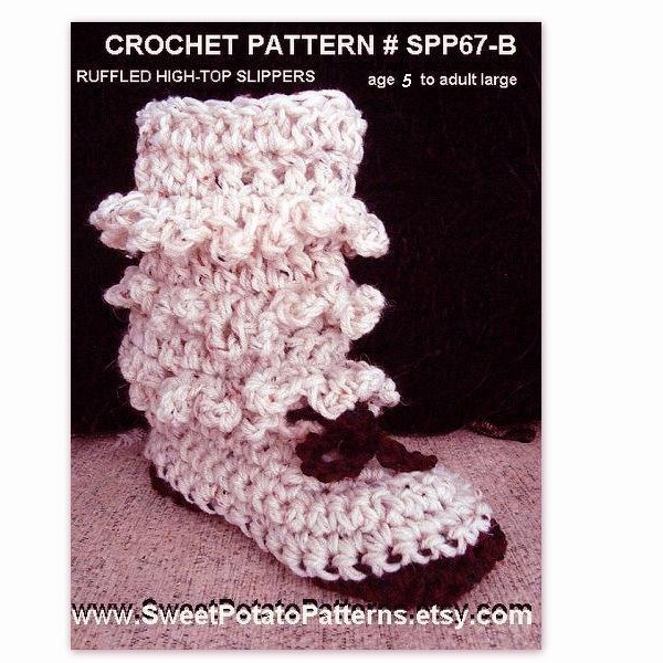 Instant Download PDF Crochet Pattern-Boot Style Slippers- Age 5 to Adult large  spp 67-B,  ok to sell your finished slippers