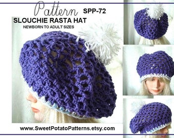 Crochet Hat Pattern - Slouchie Rasta Hat -SPP72, children to adult sizes Instant Download PDF