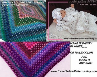 Instant Download PDF Crochet Pattern - BABY blanket and  Hat -SPP62, baby afghan, pattern comforter, clothing, granny square