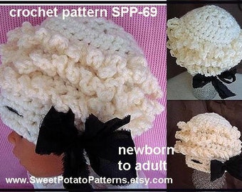 HAT CROCHET PATTERN - Gorgeous Ruffled Hat - Spp-69. knit hat  - adult, toddler, teen, preteen, baby,  pdf digital download handmade pattern