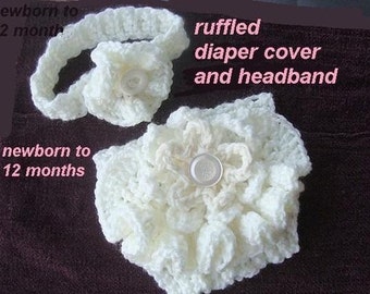 Instant Download PDF Ruffled Diaper Cover Crochet Pattern with Headband SPP41 -Very EASY newborn to 12 months