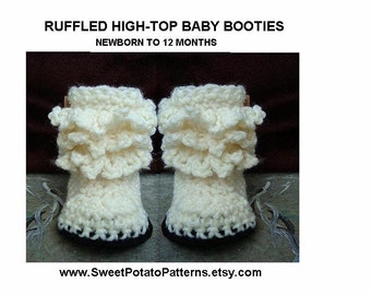 Instant Download PDF Crochet Pattern - Ruffled High-Top Booties Pattern - SPP67 newborn to 12 months