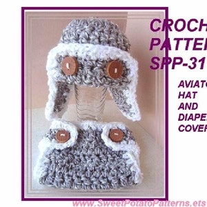 Baby Aviator Hat and Diaper Cover Set - Instant Download PDF Crochet PATTERN  -  SPP-31 great photo prop,  newborn to 12 months