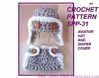 Baby Aviator Hat and Diaper Cover Set - Instant Download PDF Crochet PATTERN  -  SPP-31 great photo prop,  newborn to 12 months