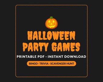 Halloween Party Games Printable, Halloween Bingo, Scavenger Hunt, Trivia, Kids Classroom Party PDF
