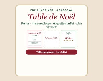 Weihnachtsmenü zum Ausdrucken, Tischkarten, Buffet-Etiketten, Sitzplan für Heiligabend (PDF)