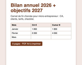 Jahresbericht 2026 für Kleinstunternehmer (Druckversion), Ziele 2027, A4-PDF