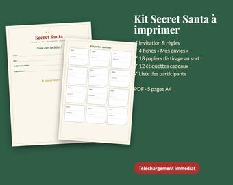 Kit Secret Santa à imprimer PDF, tirage au sort, bulletins, étiquettes cadeaux