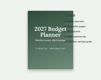 2027 Budget Planner Printable, Monthly Budget Tracker PDF, Bill Tracker, Expense Log, Savings Goals, US Letter