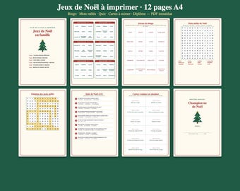 Jeux de Noël à imprimer PDF, bingo, mots mêlés, quiz, cartes à mimer, jeu famille enfants réveillon