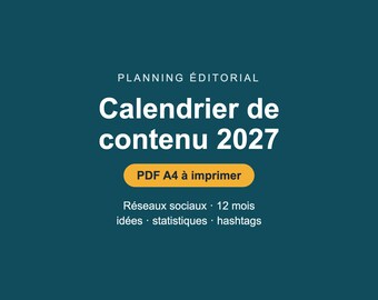 Calendario imprimible de contenido para redes sociales 2027, planificador editorial freelance en PDF tamaño A4