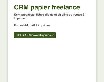 Papel imprimible para CRM freelance, seguimiento de clientes potenciales en PDF A4