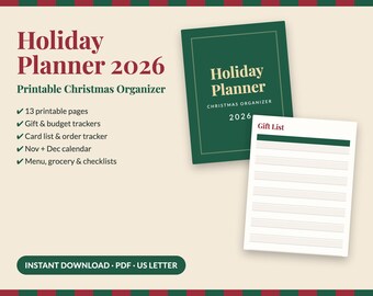 Holiday Planner Printable 2026, Christmas Planner PDF, Gift List Tracker, Holiday Budget, Christmas Organizer, US Letter