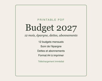 Planificador de presupuesto 2027 (PDF imprimible), 12 presupuestos mensuales, seguimiento de ahorros, seguimiento de deudas, suscripciones (A4)