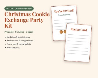Christmas Cookie Exchange Party Kit Printable, Invitation, Recipe Cards, Labels, Name Tags, Voting Ballot, Holiday Cookie Swap PDF