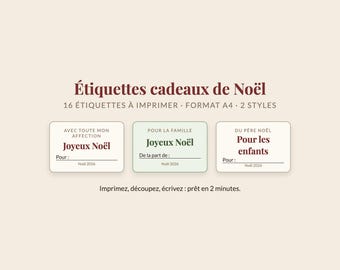 Étiquettes cadeaux de Noël à imprimer PDF, 16 étiquettes A4 Joyeux Noël, bonne année 2027