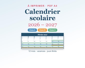 Schulkalender 2026/27 zum Ausdrucken (PDF), Schulferien für die Zonen A, B und C, Feiertage, A4
