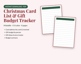 Christmas Card List Printable, Gift Budget Tracker, Holiday Card Address Tracker, Christmas Gift List PDF, Sent Received