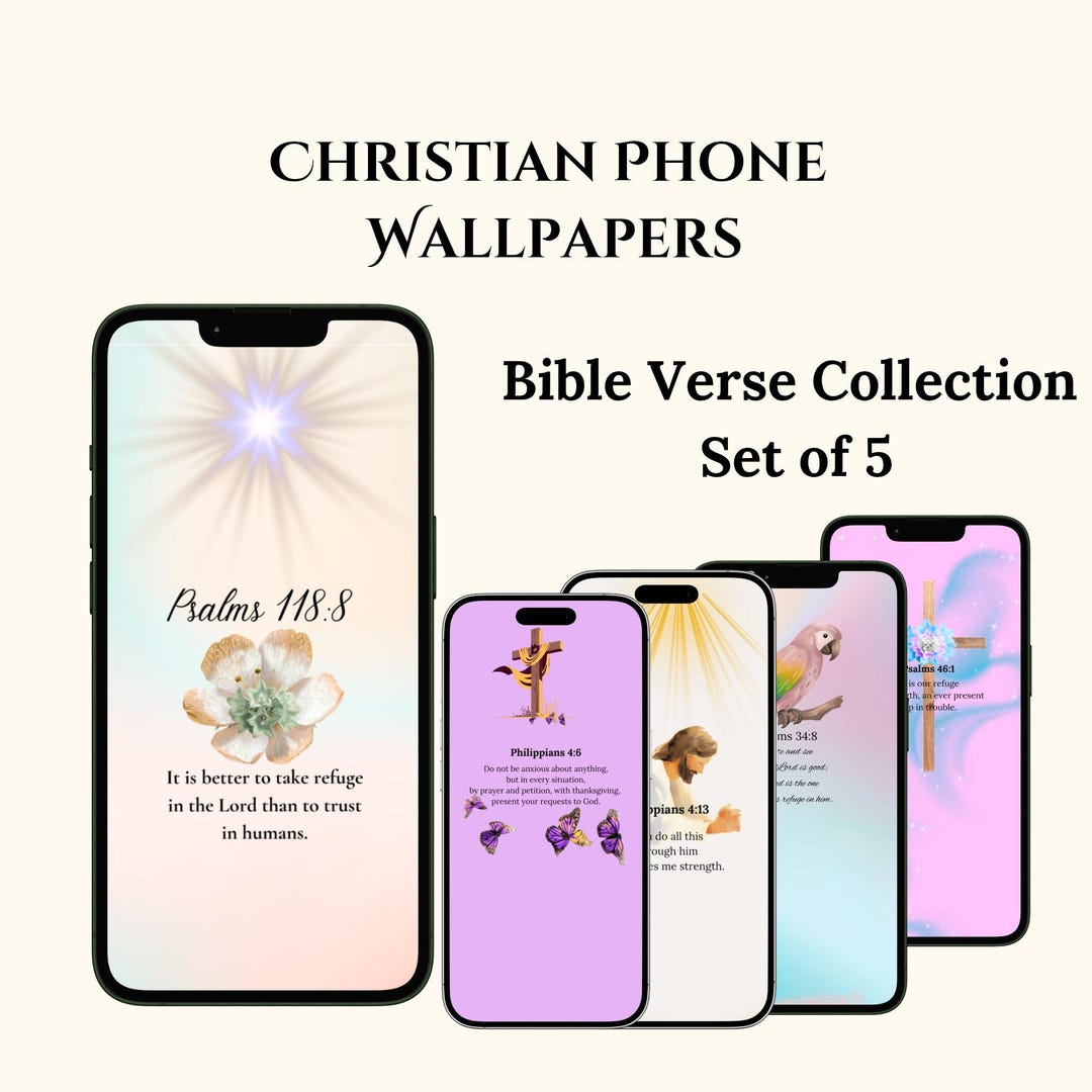Christian Phone Wallpapers Set of 5 | Bible Verse Bundle | Minimalist