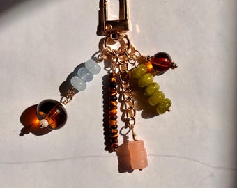 Bag Charm Keychain | Gold Charm, Glass Beads