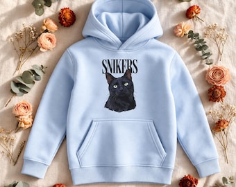 Personalized children's hoodie with pet photo — dog or cat portrait with name