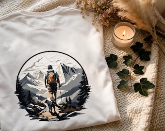 T-shirt Randonnée Chien — Montagne Coton Bio, Cadeau Randonneur et Maître de Chien, Trek Bivouac Vanlife, Unisexe, Imprimé en France