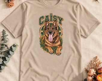 Personalized men's t-shirt with pet photo — dog or cat portrait with name
