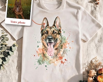 T-shirt personnalisé portrait animal — Cadeau maître de chien chat, à partir de votre photo, coton bio