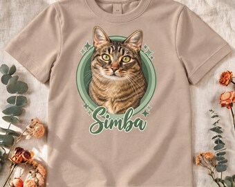 Personalized children's t-shirt with pet photo — dog or cat portrait with name