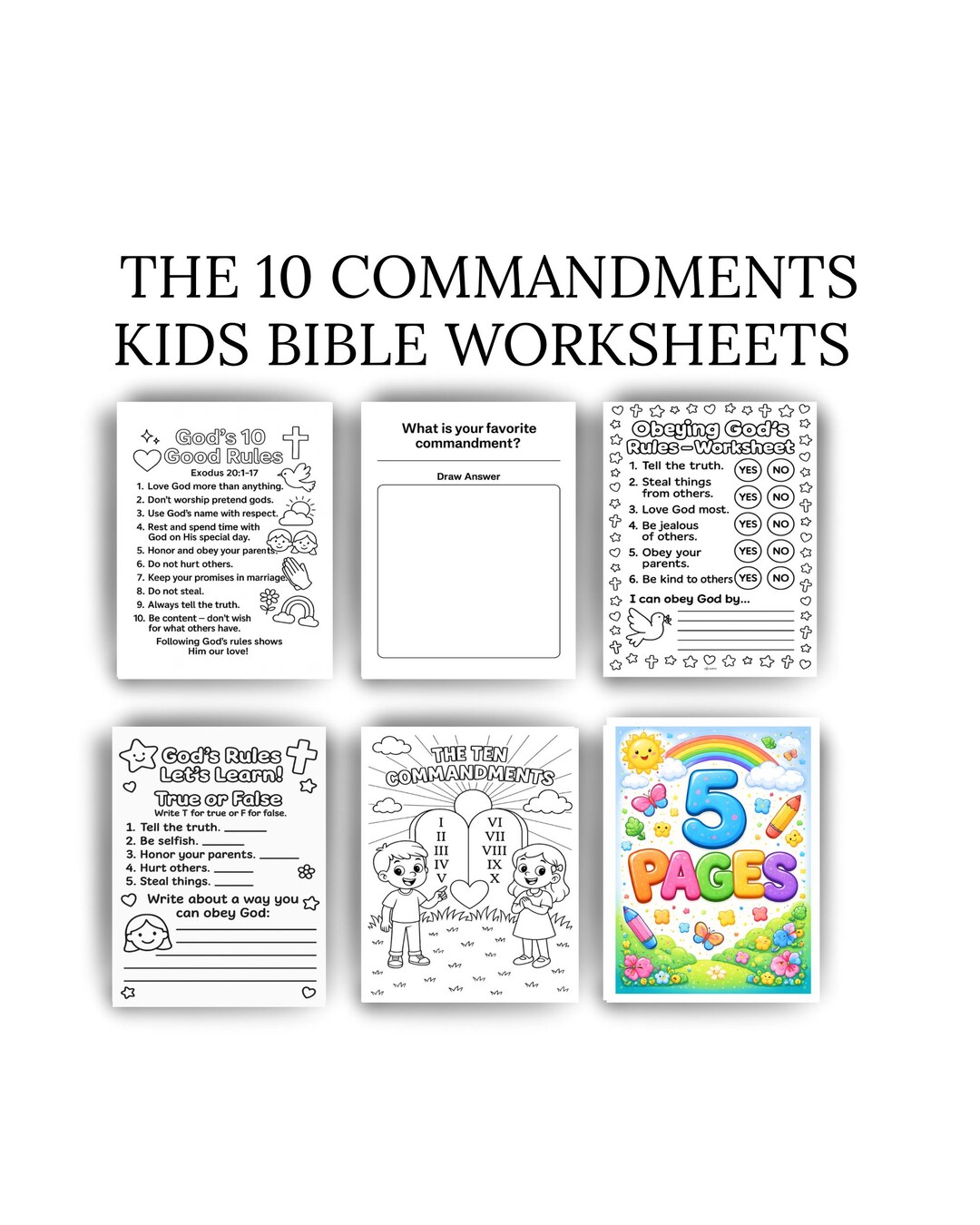 Ten Commandments Bible Worksheets for Kids | Christian Printable ...