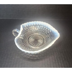 VTG Opalescent Hobnail Moonstone Heart Shape Candy Dish Anchor Hocking