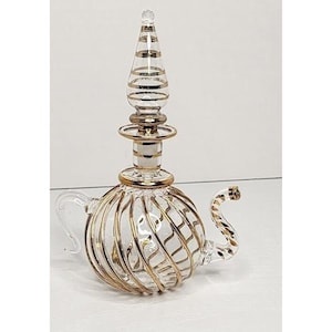 Egyptian Gold Trim Hand Blown T-pot Themed Perfume Bottle with Glass Applicator