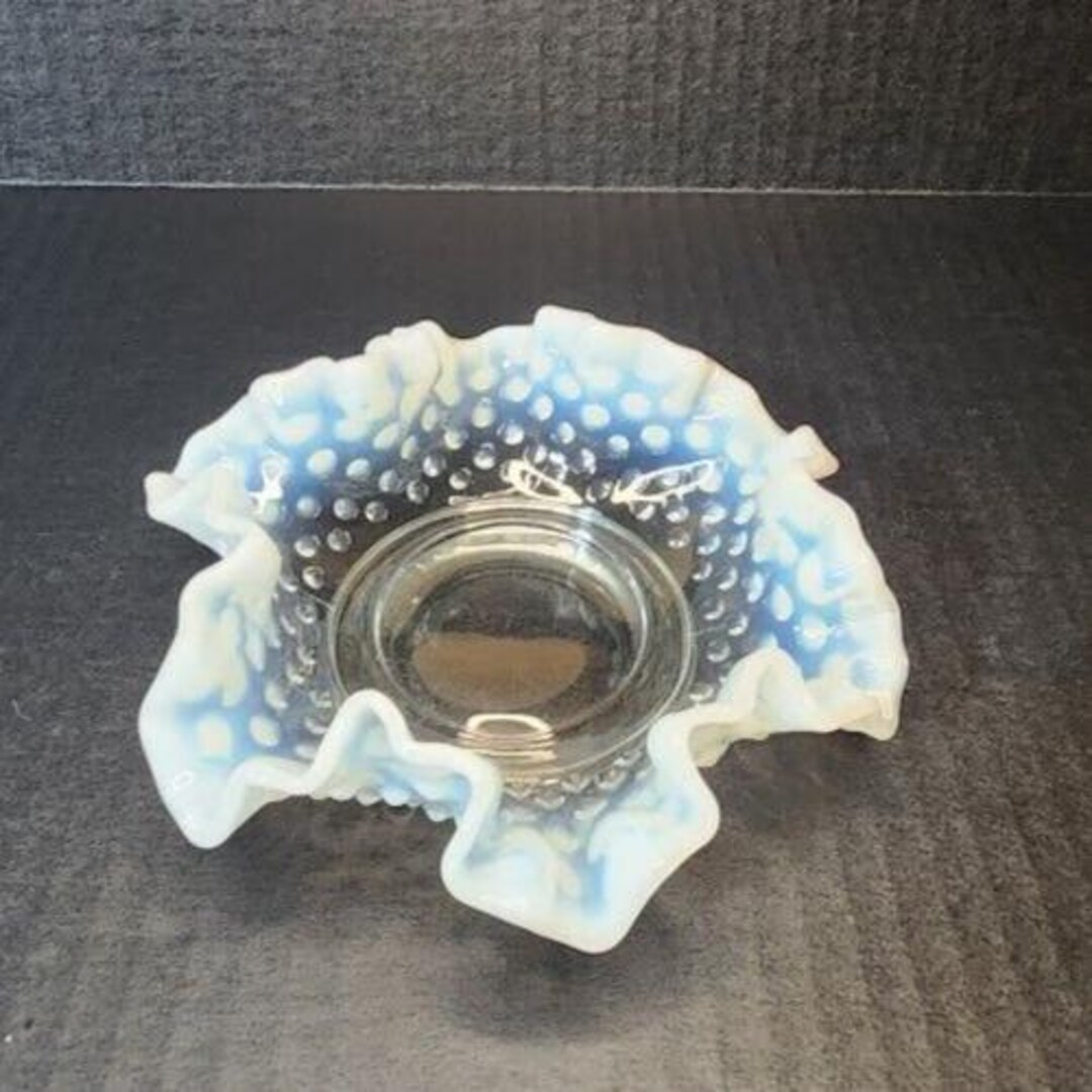 Vtg Fenton Art Glass Pearl Opalescent Hobnail Ruffle Edge Bonbon Nut ...