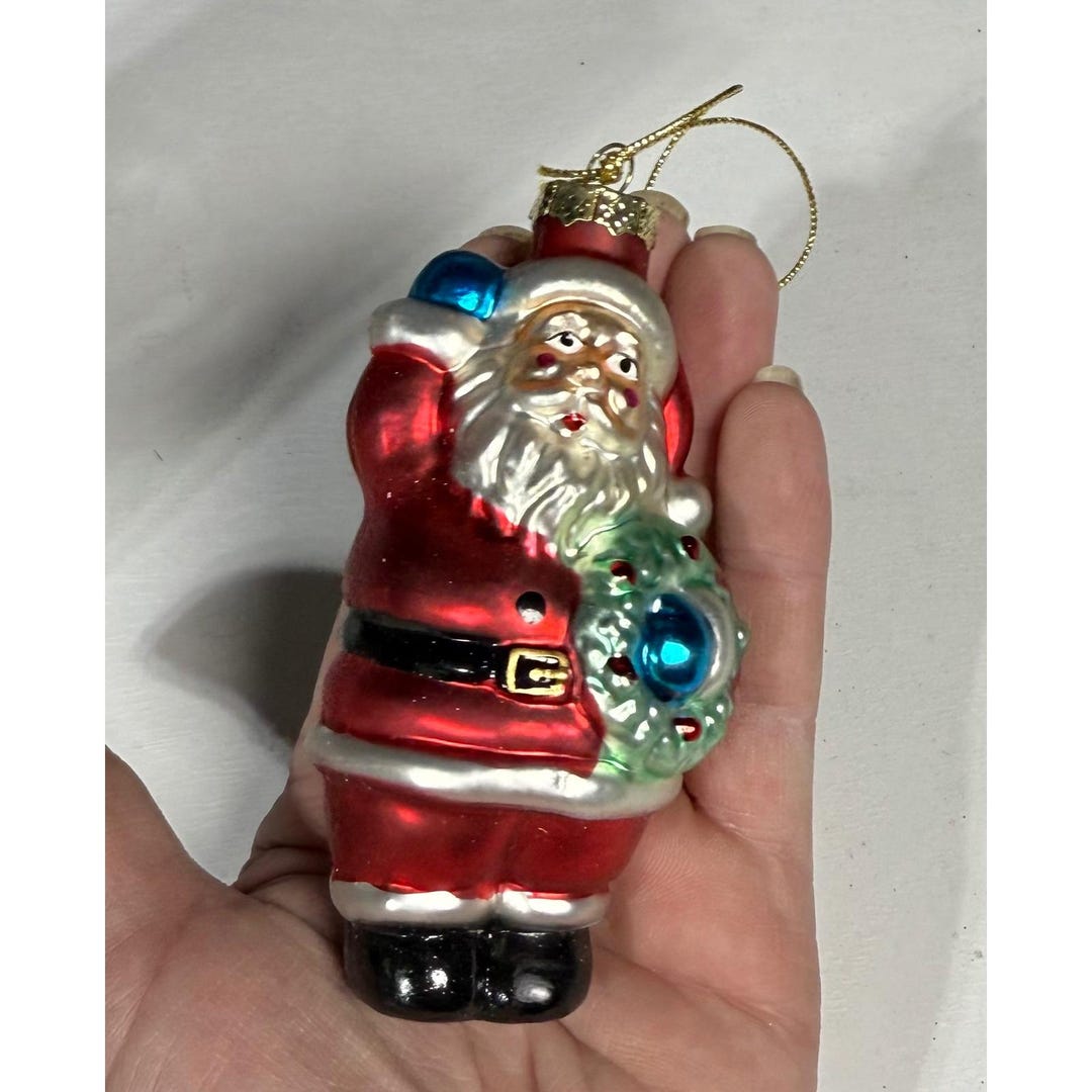 Christmas House Blown Glass Santa Claus Ornament Wreath Bag Hanging ...