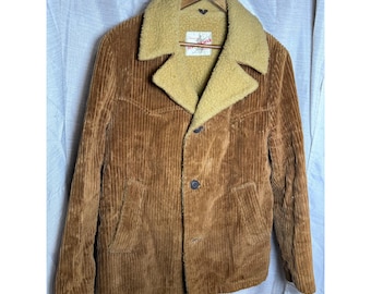 Distinctive WOODSMAN Sherpa Lined Corduroy Jacket Mens Brown Western Style VTG