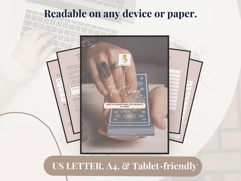 Readable on any device – Tarot Timing printable in A4 and US Letter size. Elegant layout for both digital tablets and paper use.