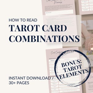 Tarot Card Combinations Guide • Learn How Cards Interact • Meanings + Examples + Practice Prompts • 34-Page Workbook PDF A4 US Letter Tablet