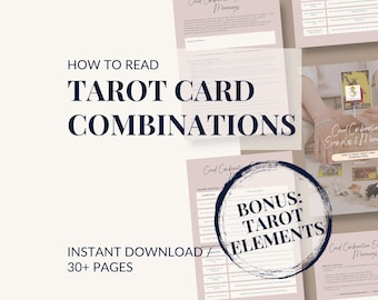 Tarot Card Combinations Guide • Learn How Cards Interact • Meanings + Examples + Practice Prompts • 34-Page Workbook PDF A4 US Letter Tablet